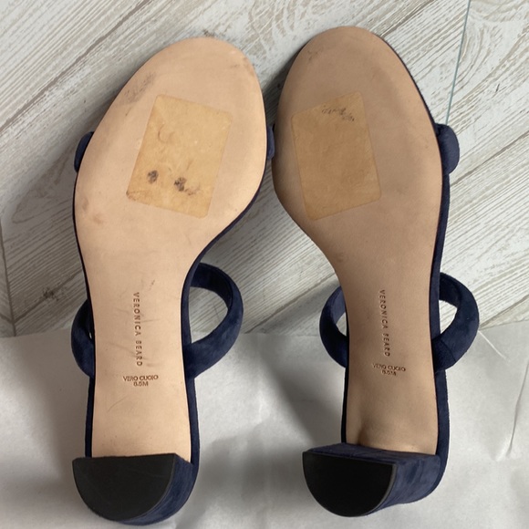 EUC Veronica Beard Gauley sandals block heels blue suede eclipse 8.5 - Picture 9 of 10